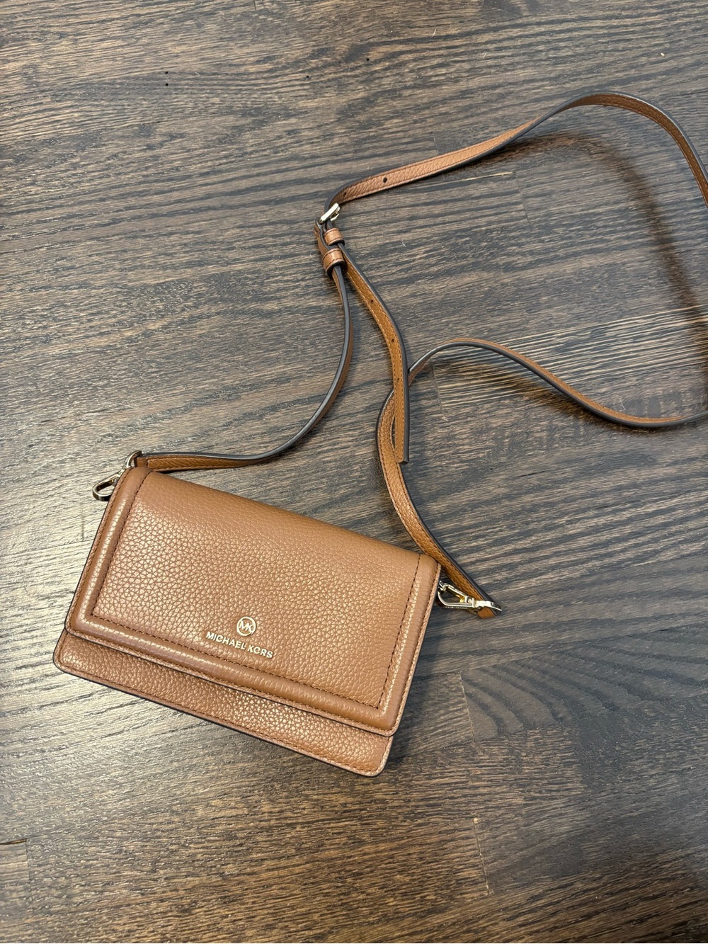 Michael Kors Tan Pebbled Leather Crossbody Wallet